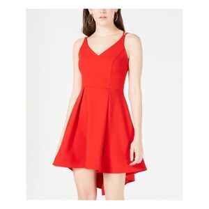 B DARLIN Womens Spaghetti Strap V Neck Short Fit + Flare Dress